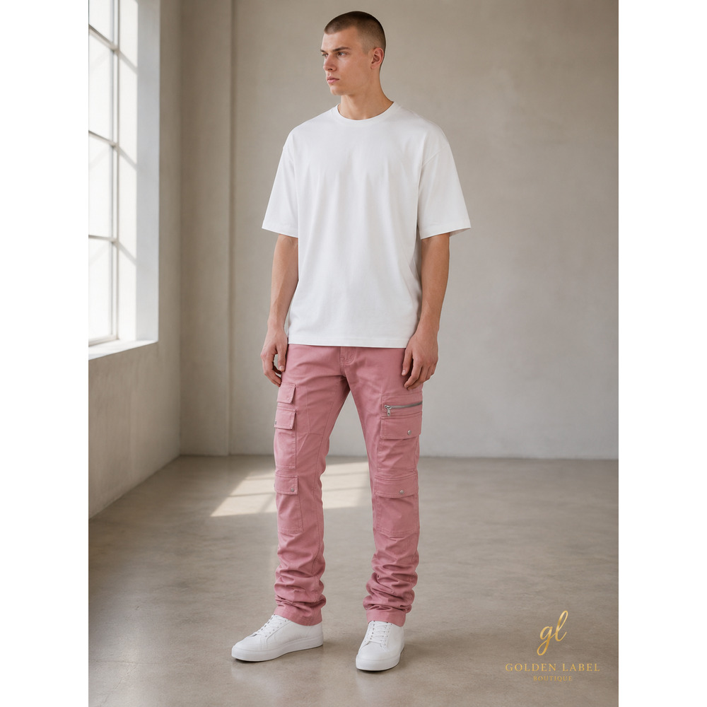 Genuine Authentic Men’s Cargo Stacked Pants L 34-36 Pink NWT